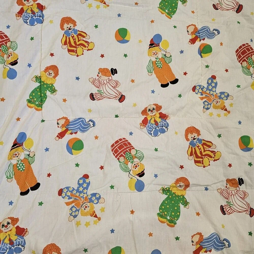 Vintage 80s Clown‎ Kids Quilt Patchwork Applique 40x60 Baby Tummy Time Handmade